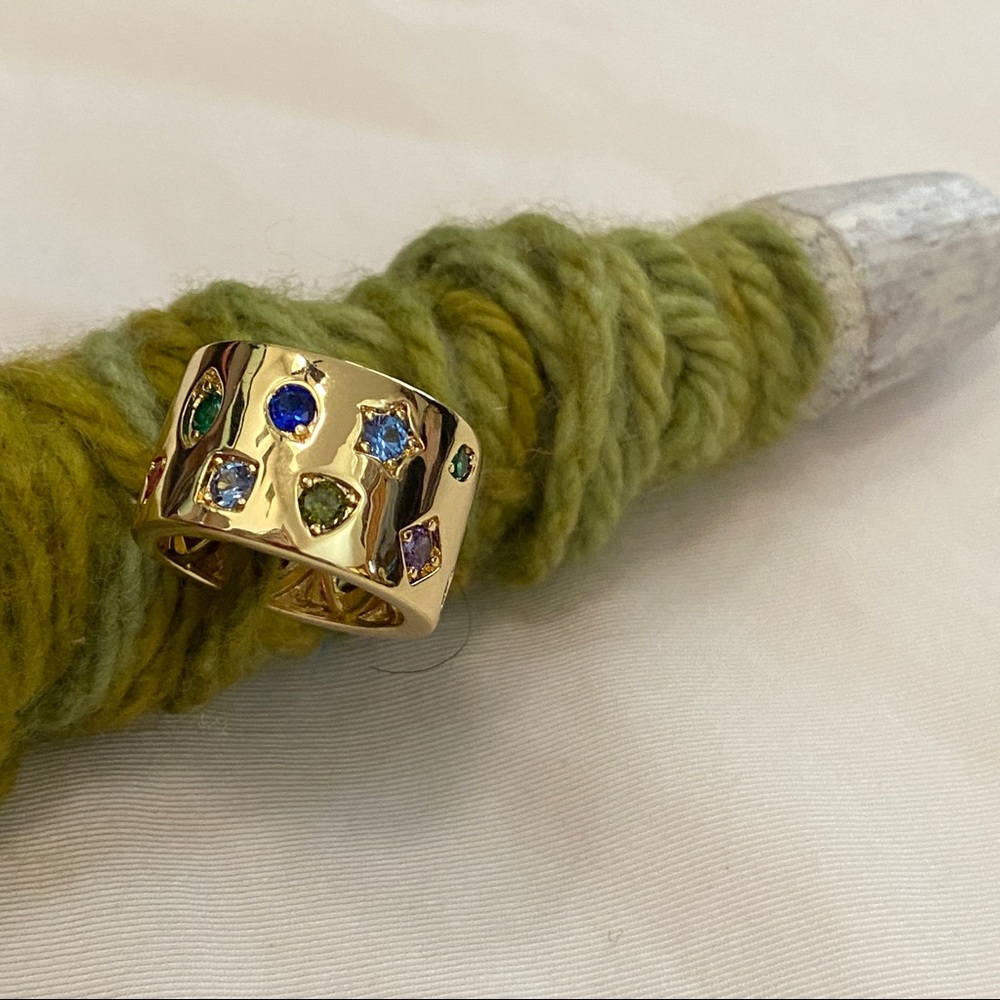 NWT Rachel GLUBER 14K Gold-Plated CZ Bezel Set, Wide Ring, Wmn’s SZ 7 🔥💐